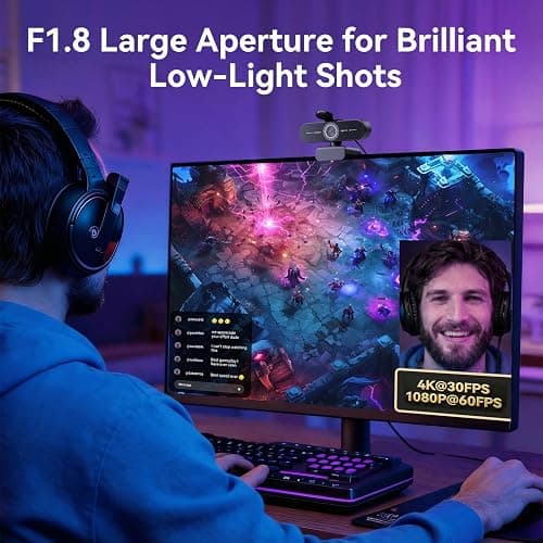 EMEET C60E 4K Webcam for Streaming & Gaming，PDAF Autofocus | Dual Mics, Live Streaming Camera with Auto Light Correction, Plug & Play USB Webcam for PC & Mac thumbnail 6