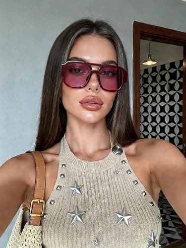 TYA Retro Oversized Aviator Sunglasses for Women Men 2026 Square Double Bridge Trendy Sun Glasses UV400 thumbnail 3