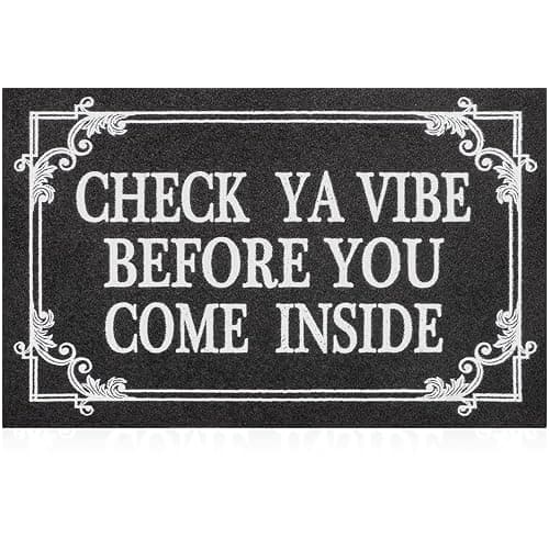 HLFMVWE Indoor Door Mat Welcome Mats for Front Door Outdoor Entry Black Doormat, Check Ya Vibe Before You Come Inside This House Doormat, Non Slip Rubber Farmhouse Mats 36" x 24" - Image 1