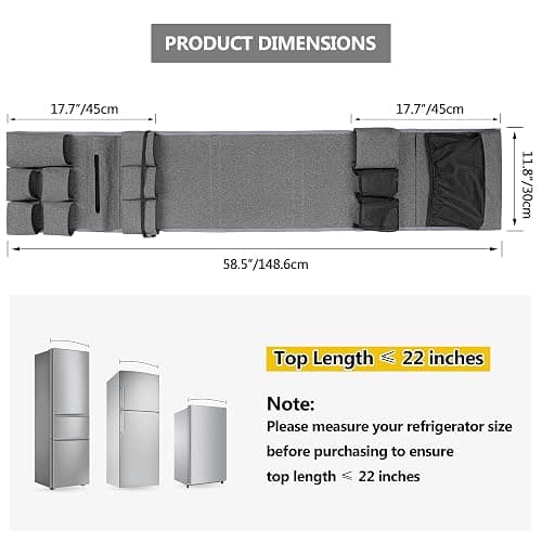 Rexmica Mini Fridge Organizer, Dust Cover with 14 Pockets for Most Household Refrigerators, Hanging Mini Fridge Caddy Organizer Storage Bag for Dorm, Office, Kitchen, Home, School, Gray thumbnail 2