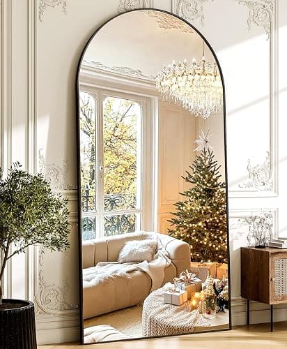 GLSLAND-34x76 inch Wall Mount Arched Full Length Mirror-Aluminum Alloy Frame High Definition-Full Body Mirror for Bedroom or Living Room,Black thumbnail 3