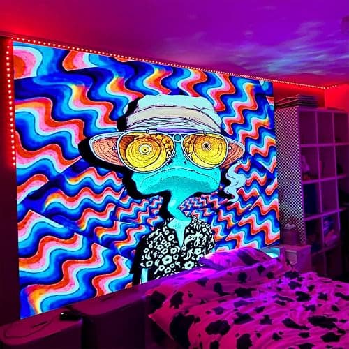 ADDWel Blacklight Frog Tapestry, Hippie Alien Tapestry Glow In The Dark, UV Reactive Black Light Upright Posters Wall Hanging for Bedroom Dorm Living Room Backdrop Decor thumbnail 6