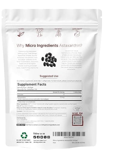 Micro Ingredients Astaxanthin 12mg, 120 Softgels, 4 Month Supply | Premium Astaxanthin Antioxidant Supplements* | Fresh Microalgae Source | Triple Strength, Easy to Swallow, Non-GMO, Soy Free thumbnail 2