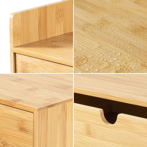 Wisuce Bamboo Desk Organizer, Mini Desktop Drawer Tabletop Storage Organization Box for Office Home Toiletries Supplies Vanity, No Assembly Required (3 Drawer with Shelf) thumbnail 7