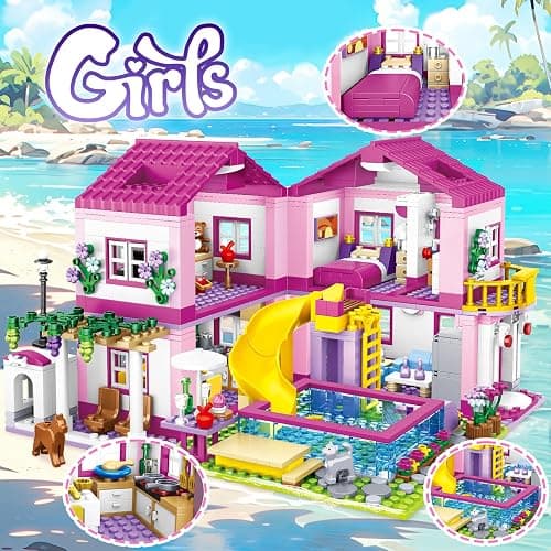 Pink Girls Summer Villa Friends Building Set Compatible with Friends Construction Educational Toy for Kids Age 8-12 and Up 1018 PCS thumbnail 4