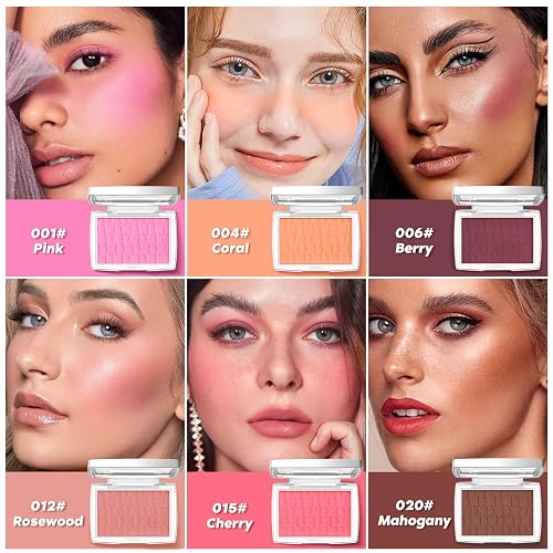 LYBHDAFA Berry Blush Powder Blush for Cheeks with Brush, Matte Blush Palette Blush Powder Face Blusher, Natural Blendable Formula Silky Lightweight Makeup Blush Rubores de Maquillaje, 006# thumbnail 4