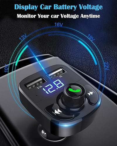 Handsfree Call Car Charger, Wireless Bluetooth 5.3 FM Transmitter Radio Receiver, MP3 Audio Music Adapter, Dual USB Port, LED Display Voltage and FM Frequency, Compatible for All Smartphones thumbnail 4