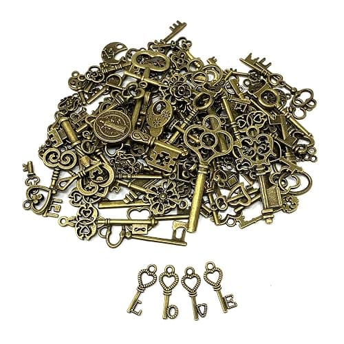 125 PCS Vintage Skeleton Key Set Charms, JIALEEY Mixed Antique Style Bronze Brass for Pendant DIY Jewelry Making Wedding Party Favors thumbnail 7