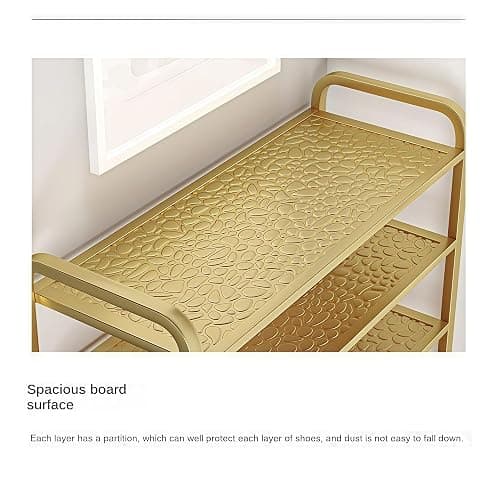 CBBZJY 3 Tier Metal Shoe Rack Organizer Vertical Design Entryway Storage Cabinet for Entrance or Kitchen Small and Narrow Free Standing Gold thumbnail 4