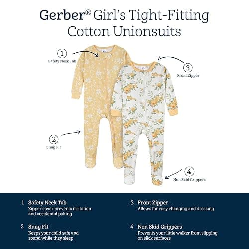 Gerber Baby Girls' 4-Pack Footed Pajamas - 18 Months Dreams Rainbows Pink thumbnail 5