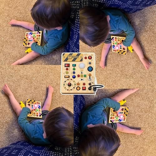 RichBoy Montessori Toy Busy Board for 1-3 Year Old Toddlers, 37-in-1 Sensory Toy with 24 LED Lights, Educational Travel Toy for Airplane Car Rides, First Birthday for Boys Girls (6.7" x 5.3") thumbnail 2