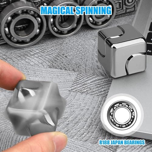 Desk Gear Fidget Cube Spinner for Kid Adult, Spinning Top Metallic Fidget Toys for Anti-Anxiety Stress Relief Autism, 2-in-1 Cube Focus Toy for Desktop Office Classroom Black thumbnail 5