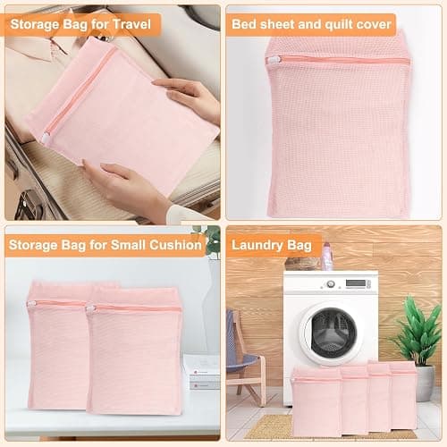 4-Piece Pink Medium Durable Organic Cotton Mesh Laundry Bags with Sturdy Zippers and Breathable Mesh are Delicate Laundry Bags for Underwear, Clothes, Pants and Socks thumbnail 6