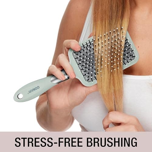 Conair Velvet Touch Paddle Cushion hair brush - Detangling hairbrush - curly or straight styles - men or women - detangler - features soft touch handle - Sage Green thumbnail 5