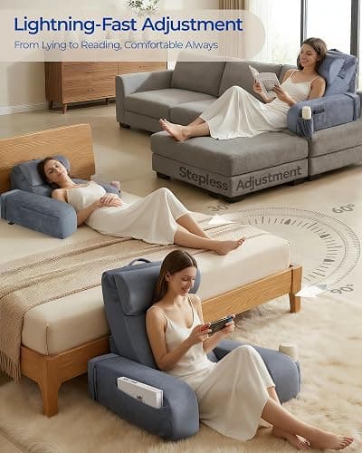 Reading Pillow with 30-90° Stepless Adjustable Angle & Height, 2 in 1 Back Wedge Pillow for Bed Sitting up with Detachable Arms Rest, Backrest Pillow for Reading/Gaming/Working in Bed or Couch, Medium thumbnail 3