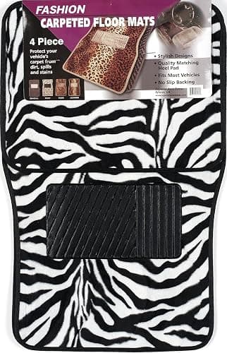 Luxury Driver 44068 Fashion Zebra Black/White Carpet Floor Mat Set - 4 Piece thumbnail 2