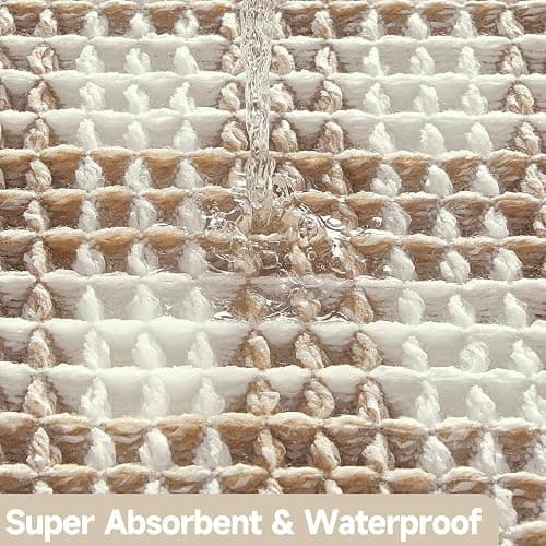 TYUU Waffle Bath Mat, Boho Bathroom Rugs Non Slip Washable Absorbent Checkered Bathroom Mat Quick Dry Farmhouse Bathroom Decor, 30"x20" Khaki and White thumbnail 7