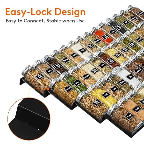 Lifewit Spice Drawer Organiser, Spice Rack for Inside Drawer, Adjustable Seasoning Jars Storage Tray for Cupboard, 64 Acrylic Drawers Shelf for Kitchen, Countertop, Cabinet, 4 Tiers, Set of 8, Black thumbnail 8