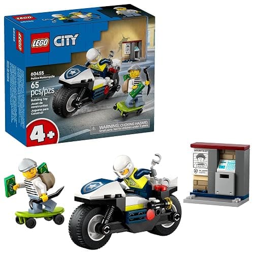 LEGO City Police Motorcycle Chase Building Toy for Kids - Pretend Play Building Blocks for Boys & Girls, Ages 4+ - Preschool Learning Toy W/Police & Crook Minifigures - Gift for Birthdays - 60455 - Image 1