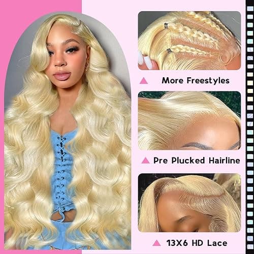 MIGURA 30 Inch 613 13x6 Lace Front Wig Human Hair Blonde Wig Human Hair 200 Density Blonde Body Wave Lace Front Wigs Human Hair Pre Plucked 613 HD Lace Frontal Wig thumbnail 2