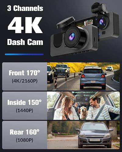 Dash Camera for Cars,4K Full UHD Car Camera Front Rear with 32GB Card,Built-in Super Night Vision,2.0'' IPS Screen,170°Wide Angle,WDR, 24H Parking Mode, Loop Recording. thumbnail 2