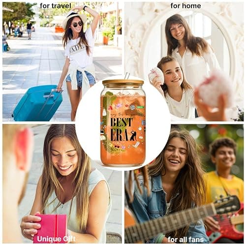 Taylor Best Era Glass Tumbler – 16oz Iced Coffee Mug Cup for Music Fans, Birthday Party Gifts for Girls Women, Christmas Stocking Stuffers Gift for Girls Boys, Taylor Gifts Merch thumbnail 7