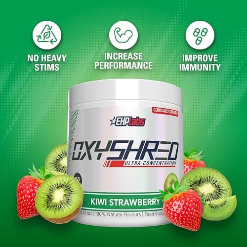 EHP Labs OxyShred Pre Workout Powder - Preworkout Powder with L Glutamine & Acetyl L Carnitine, Energy Boost Drink - Kiwi Strawberry, 60 Servings thumbnail 5