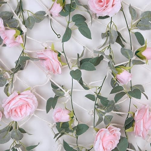 TELDRASSIL 4Pcs(26 FT) Artificial Rose Vine Fake Flower Garland Fake Silk Rose Hanging Vine for Wedding Party Background Arch Garden Background Decoration (Pink) - Pink thumbnail 6