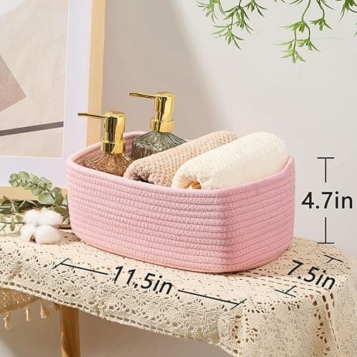 MiniArk Shelf Storage Bins for Organizing | Closet Organizer | Small Cute Decorative Bins | Toy & Cube Storage Bin | Woven Rope Basket | 11.57.54.7' | 3 Packs Light Pink - 3pcs-11.5"L×7.5"W×4.7"H - Light Pink thumbnail 3