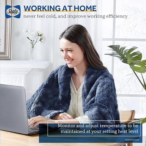 SEALY Electric Blanket Full Size, Fast Heated Warming Blanket Faux Fur & Flannel with 10 Heating Levels & 1-12 Hours Auto Shut Off, Machine Washable, Navy Blue, 80 x 84 Inch thumbnail 8