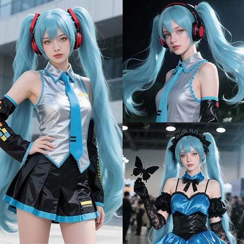 BESTBEL+Hair Cap 48 inch 120 cm Blue Wigs With Bangs Long Blue Wigs With 2 Ponytails for Women Pigtail Wig for Halloween Cosplay Anime Costume Long Straight Wig Party Outfits Synthetic Hair thumbnail 5