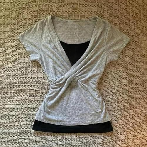 Coquette Cute Lace Trim Top Y2k Baby Tee Summer Short Sleeve V Neck Shirts 2000s Mcbling Vintage Fairy Grunge Top thumbnail 3