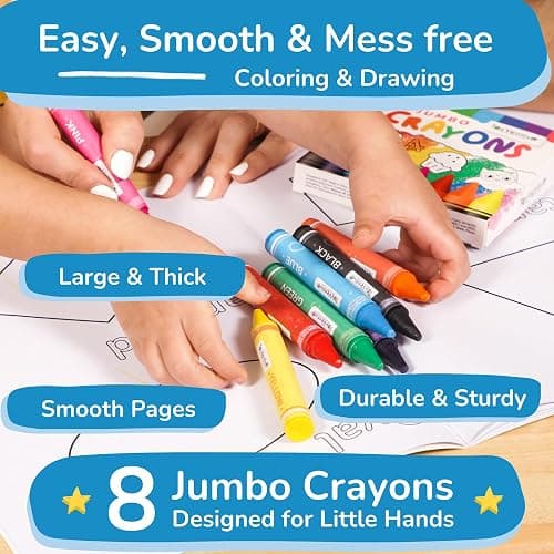 Coloring Books for Toddlers 1-3 with Large Pages & Crayons for Toddlers 1-3, Boys Coloring Book Set Featuring Letters, Numbers, Shapes, Animals & Food Activities, 2 Year Old Workbook Set in Blue Box thumbnail 8