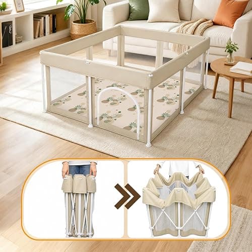 Foldable Baby Playpen with 4 Handle Rings, 30 Ocean Balls, Net Basket and Mat, 50"x50" Portable Collapsible Play Yard for Indoor and Outdoor Use thumbnail 2