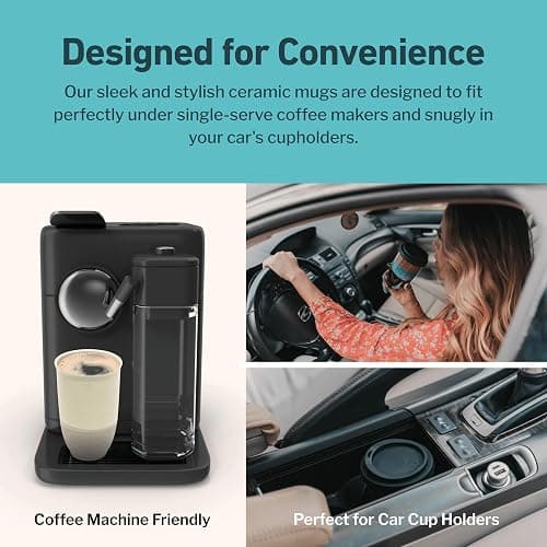 NOVA CERAMICS Travel Mug – Coffee Travel Mug – Reusable Coffee Cup Unique to Go Mug – Microwave & Dishwasher Safe Coffee White Tumbler - Gifts for Women Men Him Her – 12oz – Sea Mist thumbnail 6