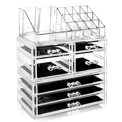 Glamsmacked Professional Clear Acrylic Cosmetic Organiser with Sliding Drawers and Top Storage Tray – Make-Up Organisation - Ideal Valentines Gift for Her (7 Drawer) thumbnail 3