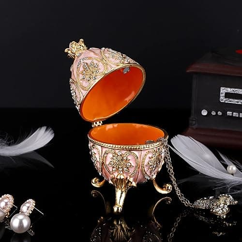 ELLDOO Faberge Egg Style Trinket Box, Enameled Jewelry Box Unique Decorative Metal Box Classic Ornaments Gift for Home Decor, Beige thumbnail 5
