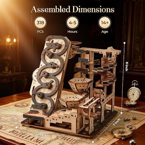3D Motorized Wooden Puzzle - Mechanical Steel Ball Run Building Kit for Adults & Teens | DIY Engineering Brain Teaser with Electric Track | Kinetic Art Home Decor Gift​ thumbnail 3