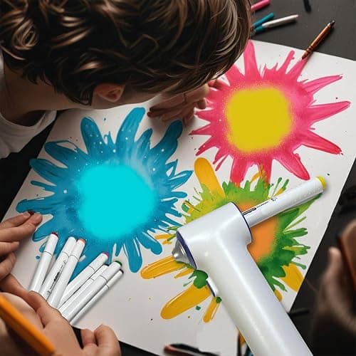 BECUSSITTA Airbrush Marker Sprayer Set for Kids - 24 Washable Markers & 20 Stencils - Fun Arts & Crafts Kit for Ages 5-9 - Creative Gift for Boys & Girls - Cordless Rechargeable Electric thumbnail 6