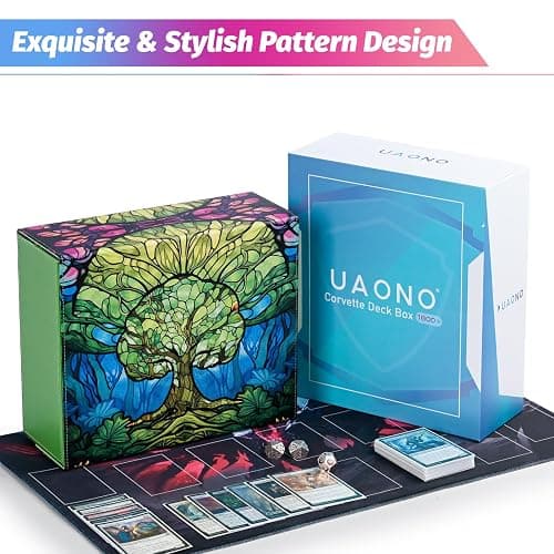 UAONO Card Storage Box for MTG, Trading Card Deck Box Holds 1800+ with 6 Dividers, Leather Printing Magnetic Closure Card Storage Case Fits TCG CCG Sports Cards (Green, Tree) thumbnail 4