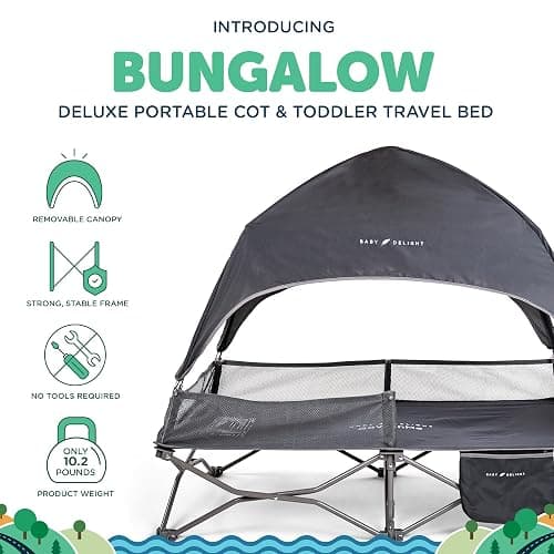Baby Delight Go with Me Bungalow Deluxe Portable Cot | Toddler Travel Bed | Indoor and Outdoor | Sun Canopy | Grey thumbnail 4