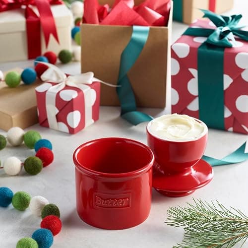 Butter Bell - The Original Butter Bell crock by L Tremain, a Countertop French Ceramic Butter Dish Keeper for Spreadable Butter, Café Retro Collection, Maraschino Red, Glossy Finish thumbnail 3