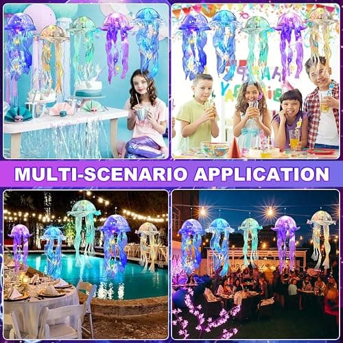 AWATIN Jellyfish Decor, 10 Pcs Jellyfish Lanterns - Hanging Jelly Fish Decoration for Mermaid Theme Party & Under The Sea Party Decorations, Birthday Gift Supplies for Women Girls Baby (5 Colors) thumbnail 3