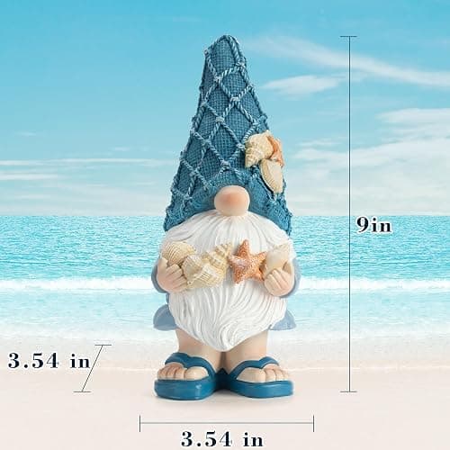 Etlemonde Beach Gnomes Statues,Ocean Gnomes,Nautical Themes Decoration,Beach, Gnome Holding Seashells thumbnail 3