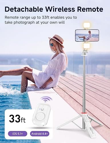 Selfie Stick Tripod with 2 Light, 3 Light Modes & 6 Brightness Levels Extendable Phone Tripod with Detachable Remote & Phone Holder, Portable Camera Tripod Compatible with iphone16 15 14 13/Android thumbnail 4