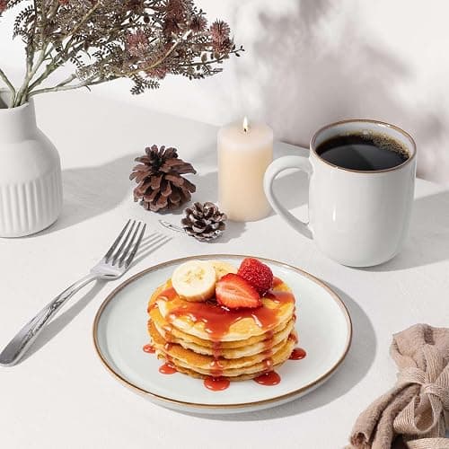 Herogo Plates and Bowls Set for 4, 12 Pieces Stoneware Dinnerware Sets, Double Reactive Glaze, Microwave & Dishwasher Safe, Scratch Resistant, Ivory White thumbnail 9