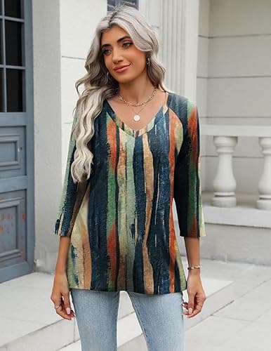 Zeagoo 3/4 Length Sleeve Womens Tops Casual V Neck Shirts Soft Basic Tees Business Work Blouses thumbnail 3