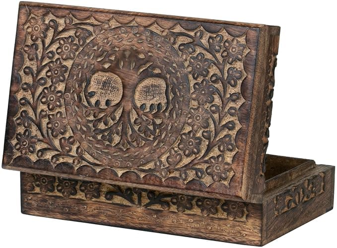 Wooden Box - Keepsake Box With Lid - Memory Box For Keepsake - Tree of Life - Crystal kit Box for Keeping Stones, Engraved Design, Jewelry Box, Trinket Box - Brown - Tree of Life - Brown - Image 1
