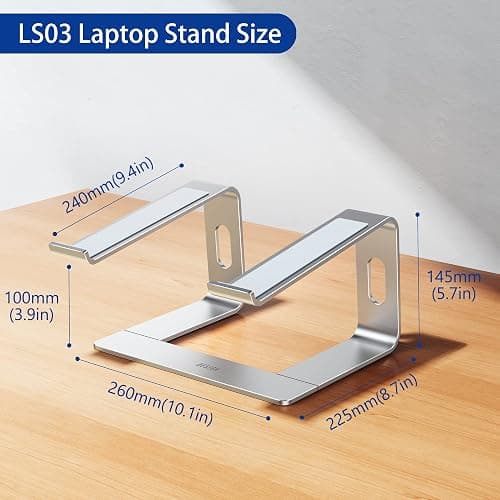 BESIGN LS03 Aluminum Laptop Stand, Ergonomic Detachable Computer Stand, Notebook Riser Compatible with Air, Pro, Dell, HP, Lenovo More 10-15.6" Laptops, Silver thumbnail 4