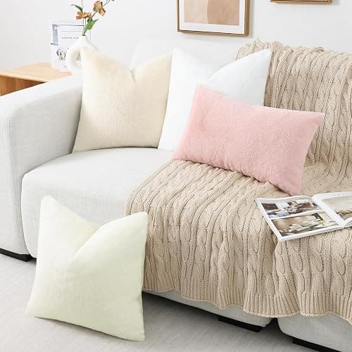 Pallene Faux Fur Plush Throw Pillow Covers 18x18 Set of 2, Luxury Soft Fluffy Cozy Decorative Pillow Covers for Sofa, Couch, Living Room, Blush Pink thumbnail 5